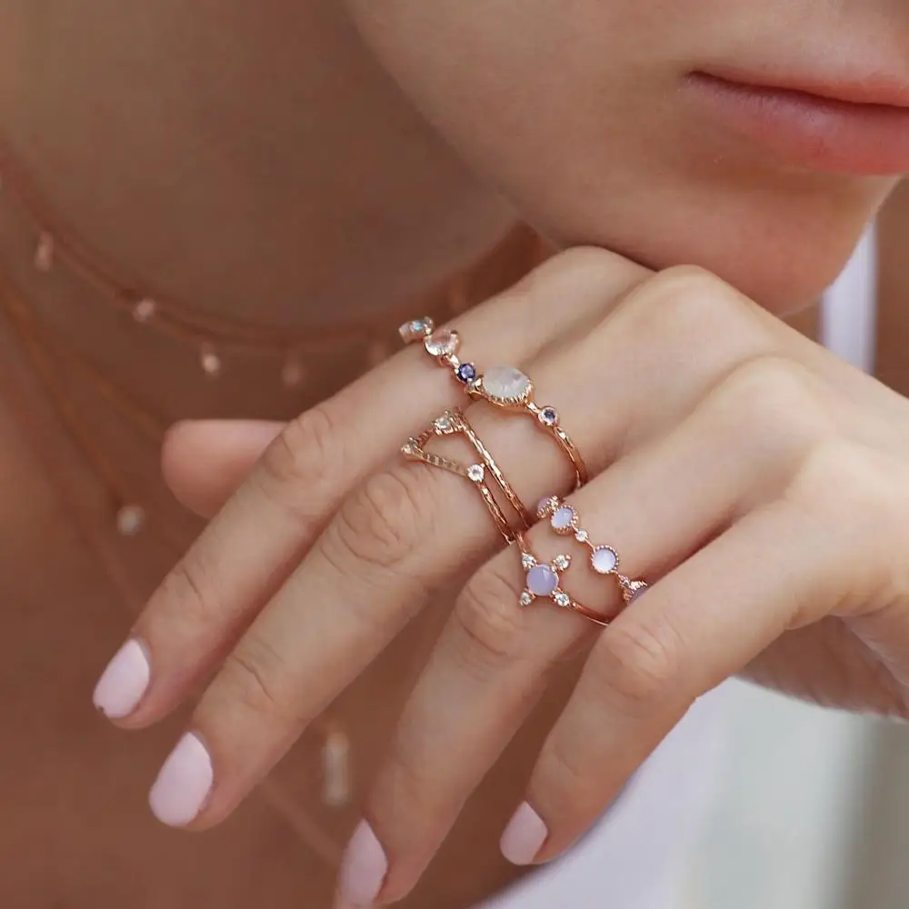 

2018 fashion women finger jewelry pink gemstone cz circle eternity band stack stacking knuckle midi stone open ring