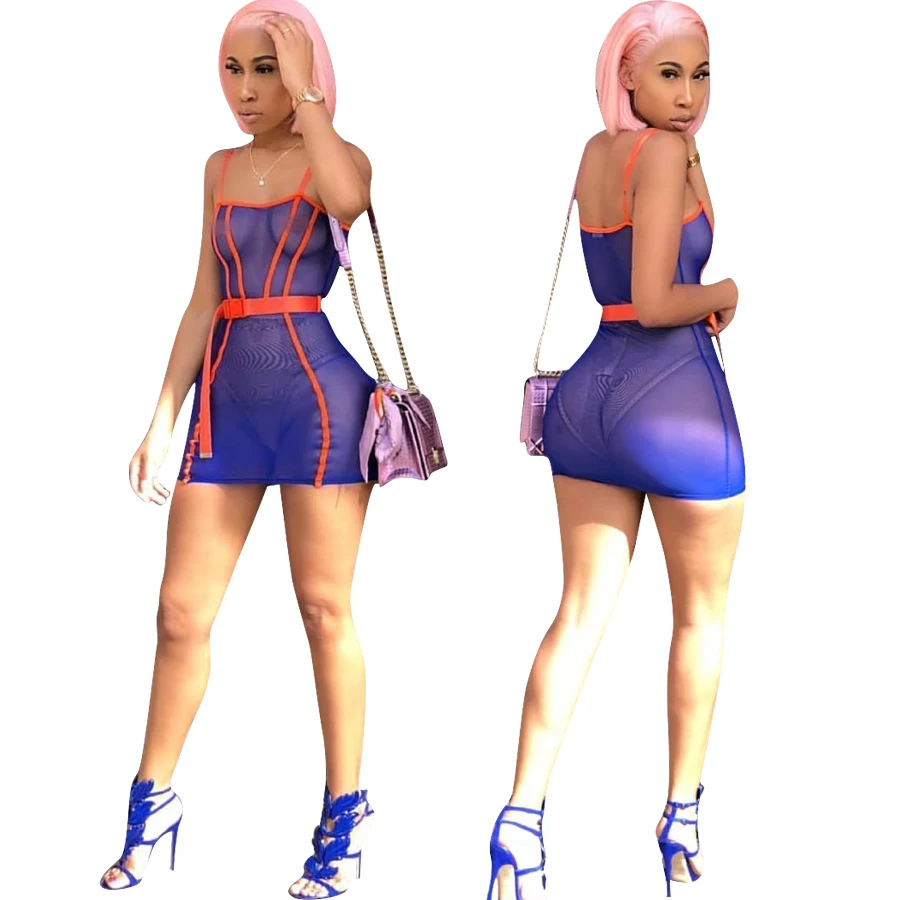 

FN8082 women sexy mesh sheer transparent see through mini dress