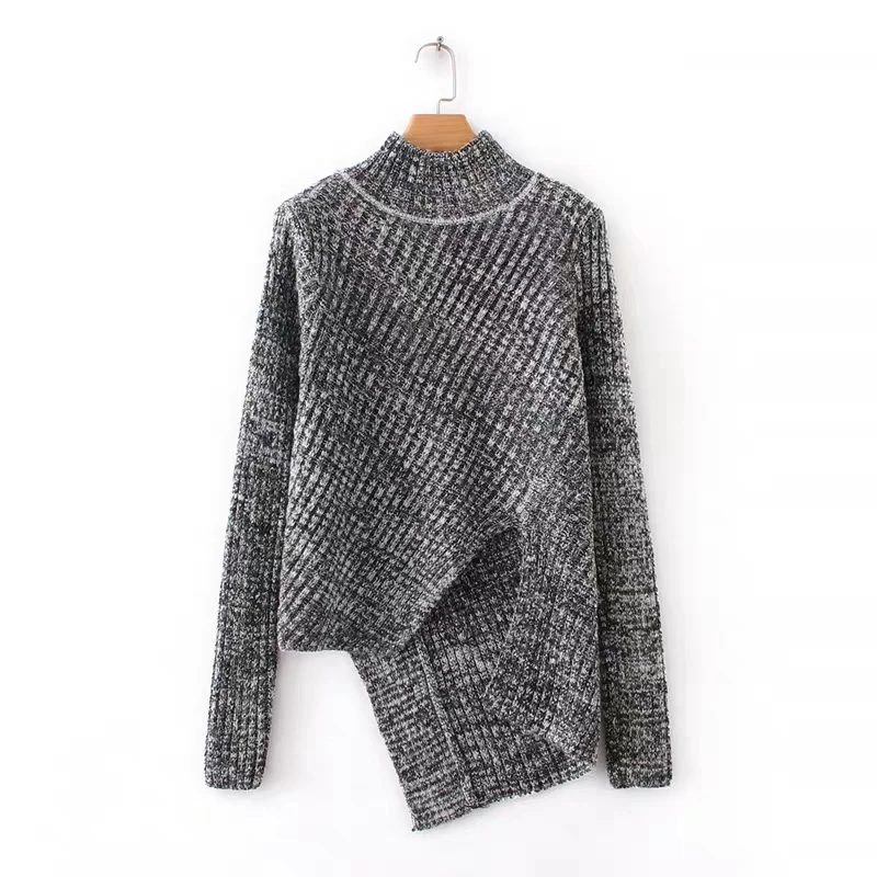 

Fashion Grey Irregular Formal Long Sleeve Crop Sweater Lady Pullover Sweater