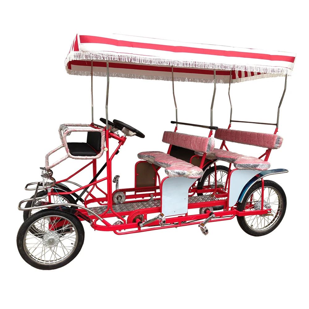 Best-selling Park Sightseeing 4 Person Surrey Bike Cycles Family Fun Pedal Four Person Tandem Beach Bike for Sale