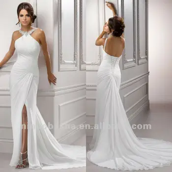 Halter Front Court Train Sheath Corset Closure Wedding Dress Halter Front Court Train Sheath Corset Closure Wedding Dress Bridal Gown