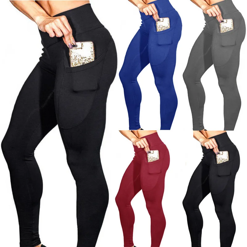 high waist compression workout yoga leggings with side pocket women fitness yoga pants with phone pocket