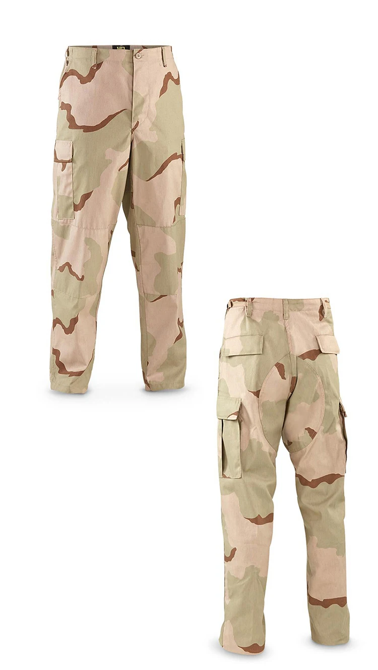 军事制服批发65% polyeste 35% 棉bdu三色沙漠迷彩服