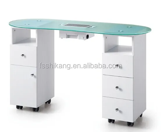 White Nail Salon Glass Top Manicure Table With Exhaust Fan Buy