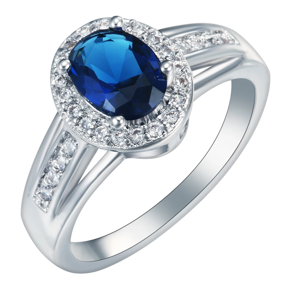 

Hot sale platinum plated oval blue zircon anniversary rings for women
