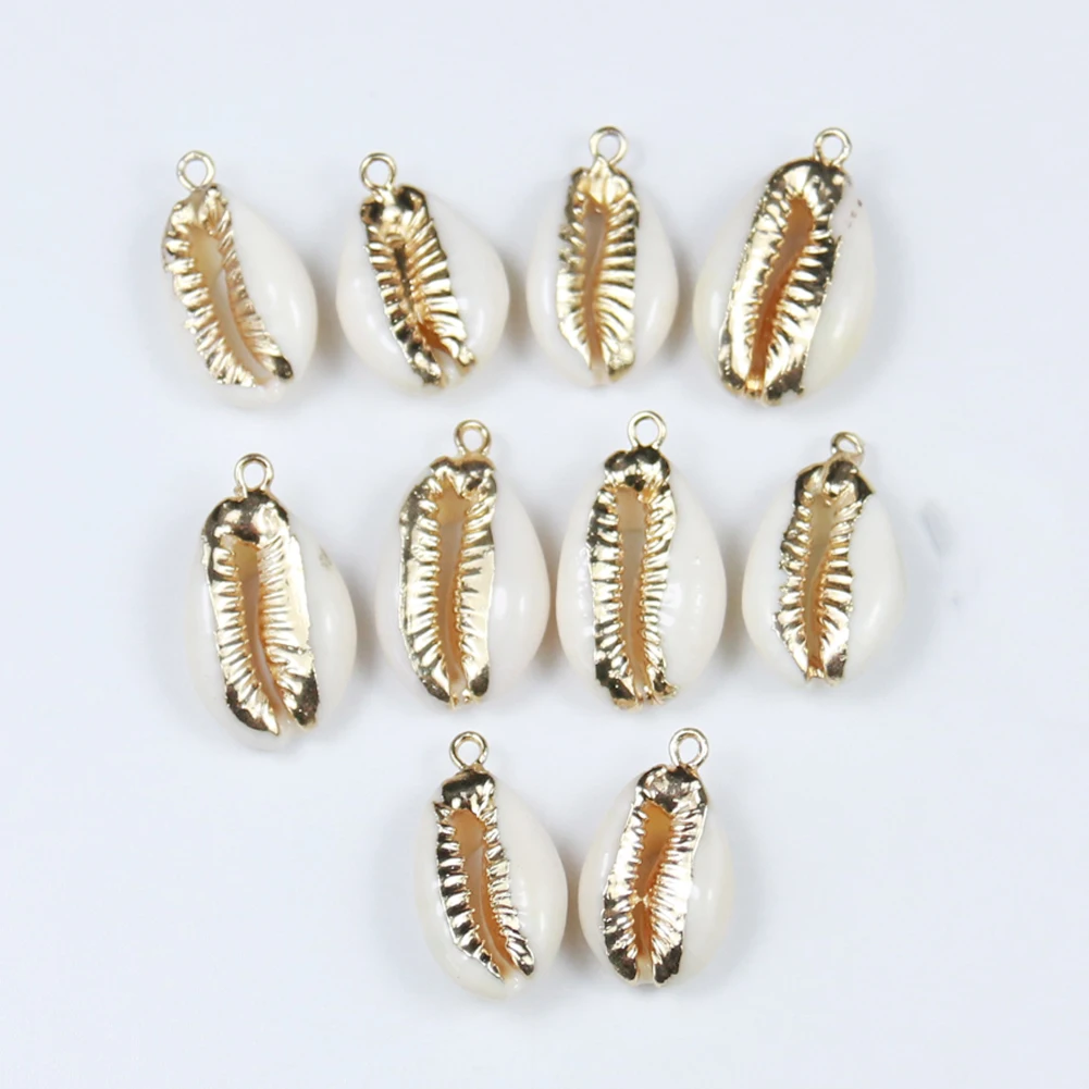 

Machine cut Natural cowries shell Jewelry Gold Plated gold sea shell pendant, As pictures