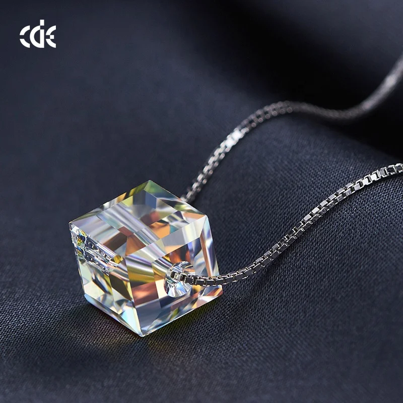 

CDE YN0512 Minimalist Jewelry Sublimation 2023 Square Necklace For Women Rhodium Plated Multi-Colors Crystal Cubes Necklace