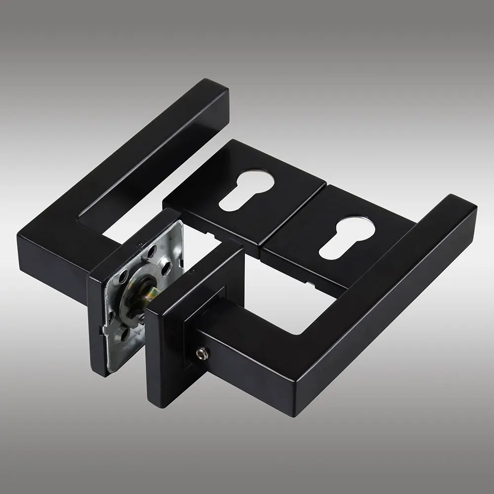 
201 stainless steel black finish color square tube lever door handles lock set with cylinder/key/WC square escutcheon 