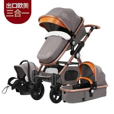 

3 In 1 High View Luxury Infant Baby Stroller Four Wheel Folding Travel System with Car Seat Cradle Sleeping Basket Stroller Pram, N/a