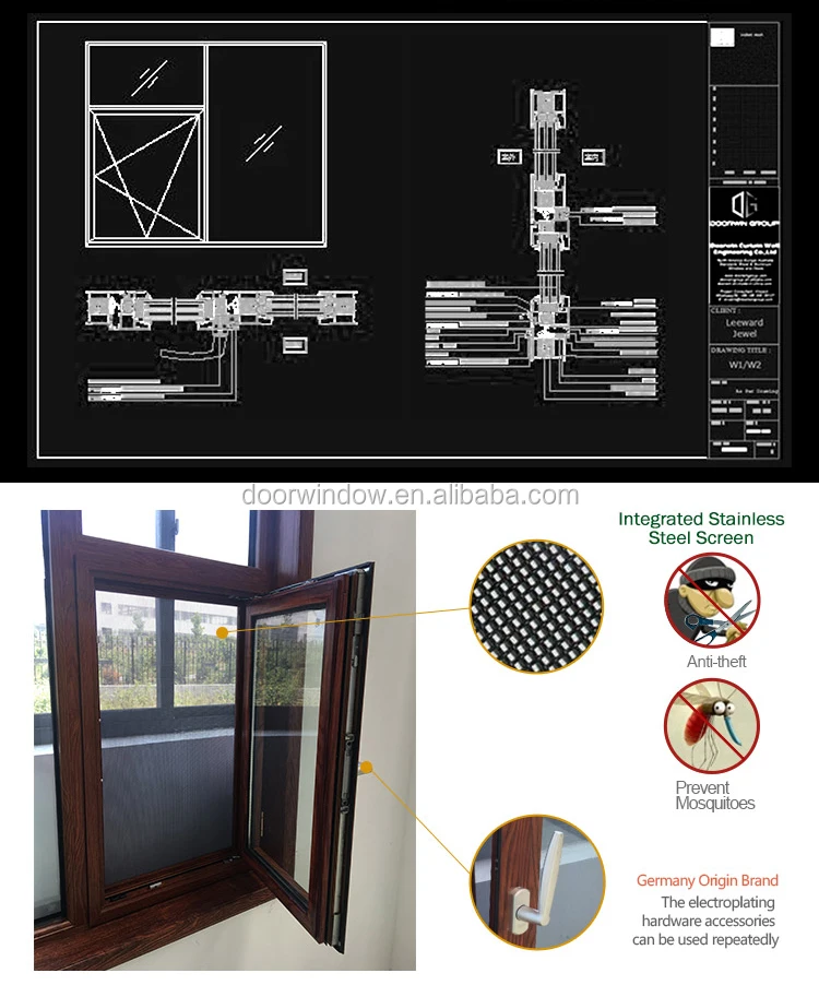 United States elegant Tilt and turn with wood grain finishing thermal insulated aluminum window with double glass