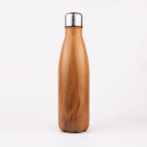 Image of 17 oz New wooden style double wall stainless steel insulated cola shaped water bottle