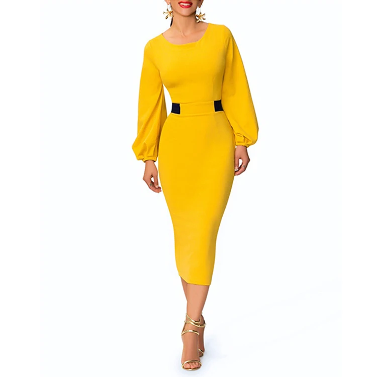 bright yellow long sleeve dress