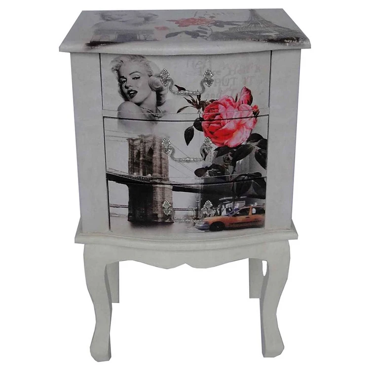 Marilyn Monroe Design Antique Handmade Wooden Small Nightstands