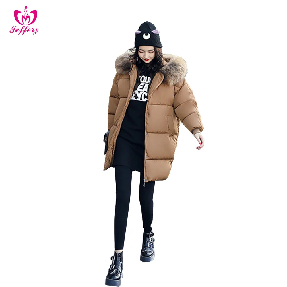 

Hooded cotton padded bread in the long section of loose european winter long coats women, As pic