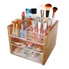 New arrival cheap Beauty Bamboo acrylic makeup organizer with drawers, makeup storage box with top lipstick/brush holder