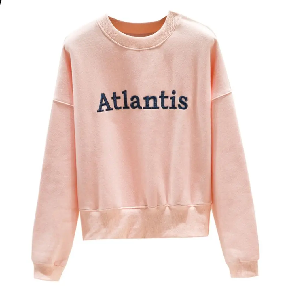 

2019 Cheap Loose And Thick Round Collar Letter Embroidery Long Sleeve Solid Color Women Hoodie, N/a