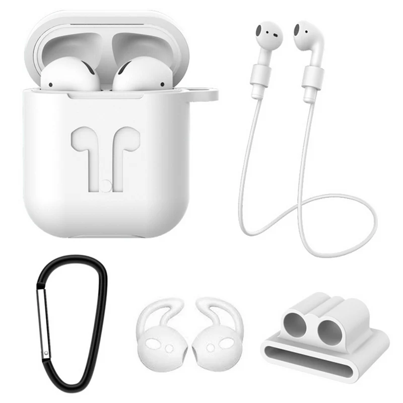 

5 in 1 Accessories Set for Airpod 1 with Keychain, White;red;blue;green