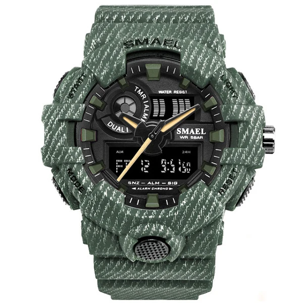 SMAEL Camouflage Military Watch 8001 Sport LED Clock Wristwatch Auto Date Alarm Mens Army Clock Waterproof Watches