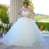 2018 Long Sleeves Ball Gown Wedding Dresses Sheer Lace Puffy Princess Bridal Gowns
