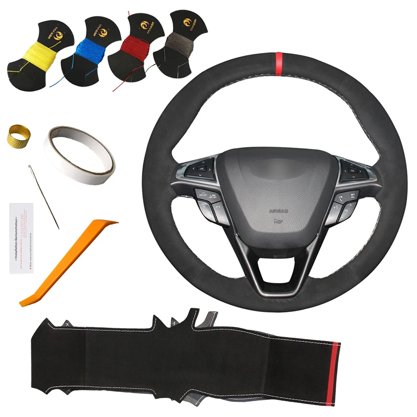 

Suede Custom Steering Wheel Cover with Strip Marker for Ford Fusion Mondeo 2013 2014 2015 2016 2017 2018 2019 Ford EDGE
