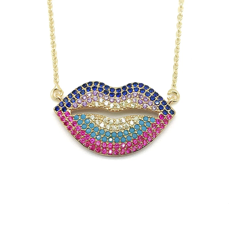 

Wertop Sexy mouth lip pendants cz cubic zirons silver jewelry necklace, Gold;rose gold;silver;black