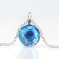 

Fashion Jewelry Free Shipping Double Sided Necklace Ball Galaxy Moonlight Chain Pendant Necklace