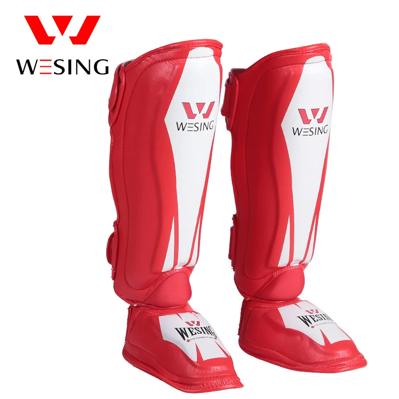 

wesing wushu sanda karate shin and instep guard muay thai shin pad, Red/black+white