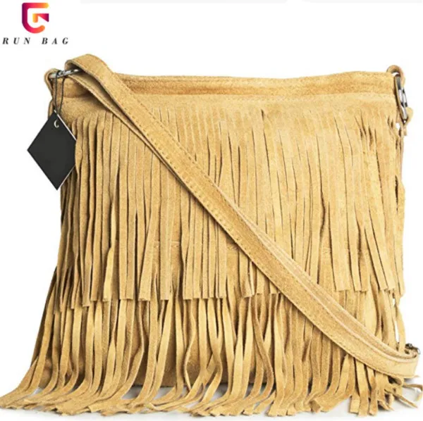 

Suede Leather Women Bag Tassel Fringe Bag Hobo Bag, Brown or customized colors