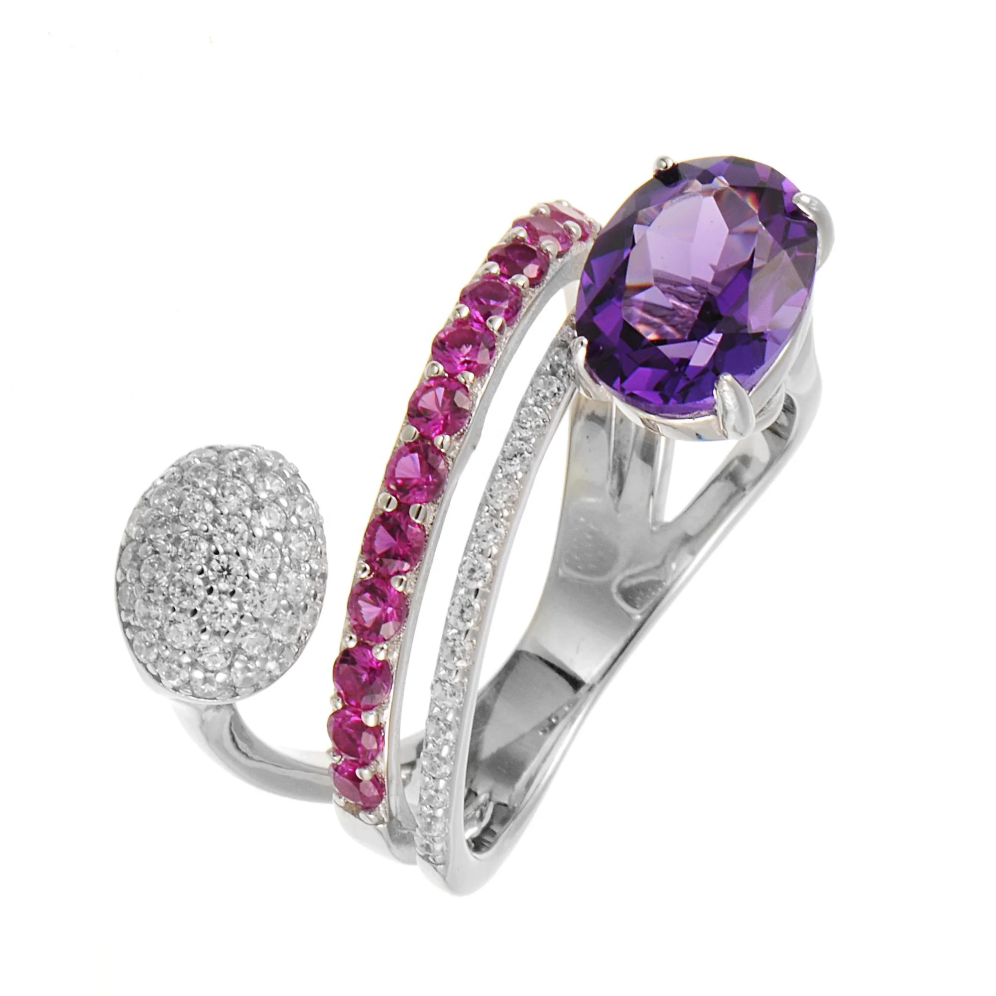 

Syn. Amethyst gemstones Oval shape 925 sterling silver rings woman 10039R