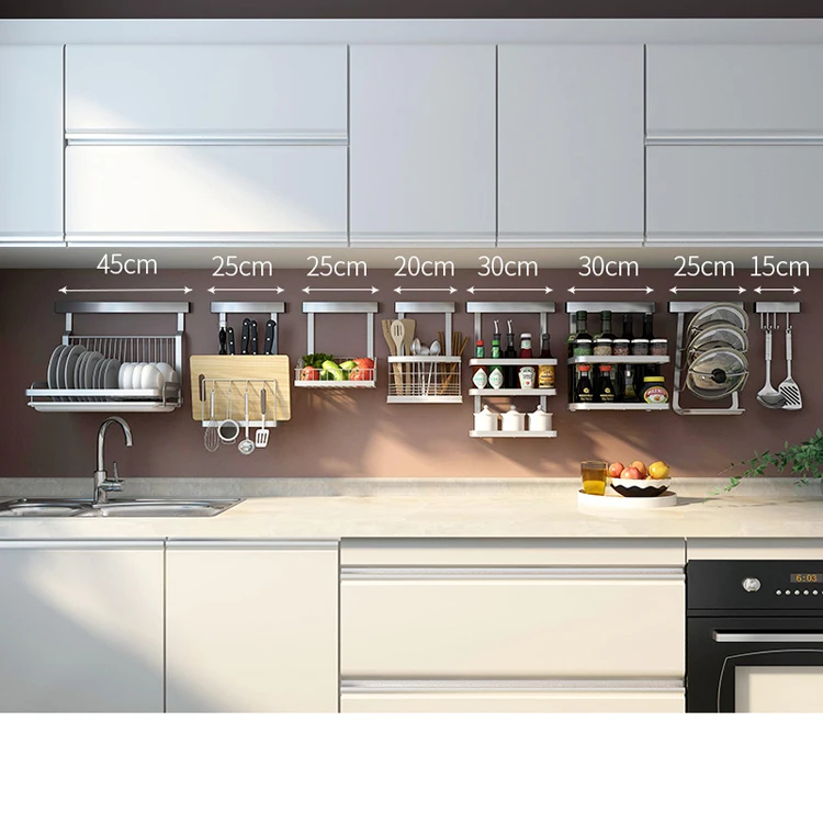 

Multi-fonction 304Stainless Steel Wall Mounted Home Kitchen Accessaries Dish Rack Hanging Spice Rack