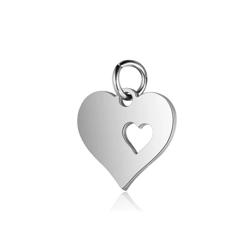 100 Gift SP Rhinestone Heart Charm Pendants 13x12mm