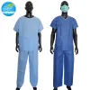 Disposable protective non woven scrub sets with round neck,SBPP scrub set with snaps