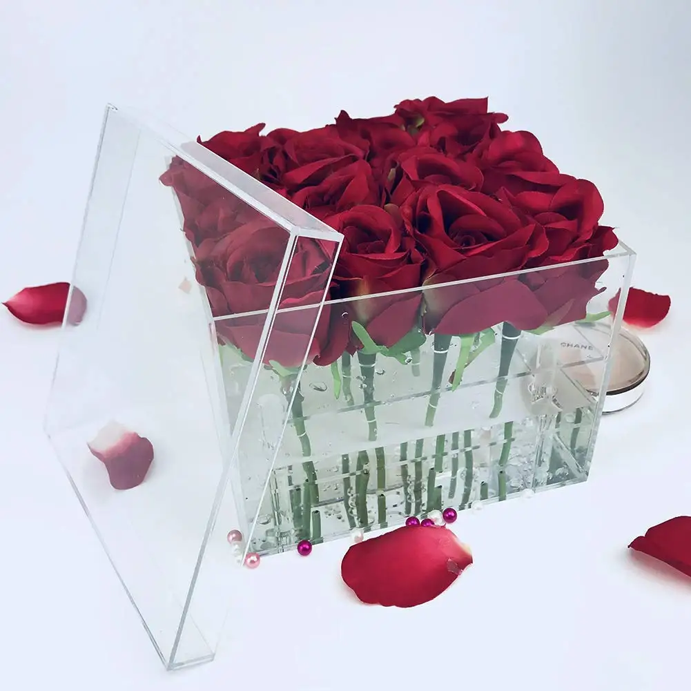 36 Roses Romantic Flower Display Box Clear Acrylic Rose Box With Lid