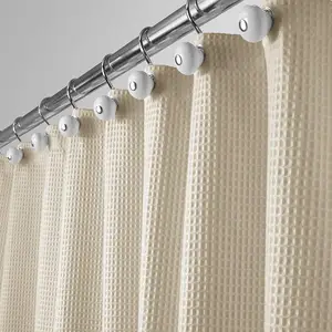 Image of QJMAX Hotel Quality Polyester/Cotton Blend Fabric Shower Curtain with Waffle Weave and Rustproof Metal Grommets