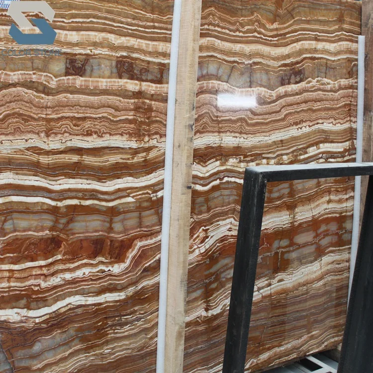 Wooden Red translucent backlit onyx wall panel marble slabs