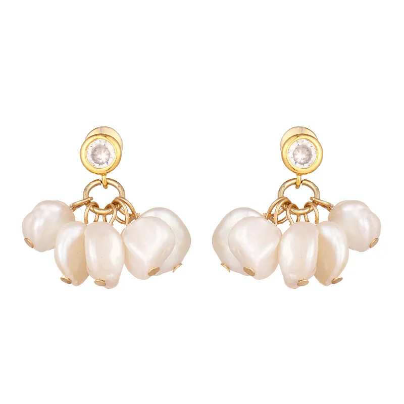 

2019 New Arrival Fashion Multi Baroque Freshwater Pearls Drop Earrings with Zircon For Elegant Lady, As picture