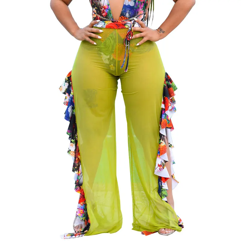 

New Coming Fashion Wide Leg Transparent Pants Women