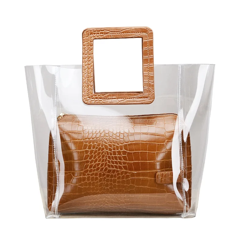 

China supplier exotic style ladies handbag set design 2pcs pvc transparent bag luxury handbags for women