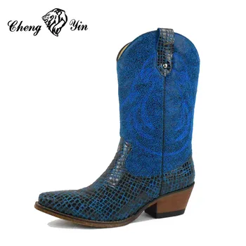 2018 Well-being Blue Snakeskin Western Cowboy Boots Womens China Factory - Buy Cheap Wholesale ...