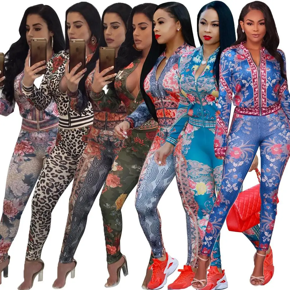 

Women Spring Autumn Tracksuit 2Pcs Set Long Sleeve Printed Crop Top +Pant Suit Sweat Suit Leisure Suits Outfit Set