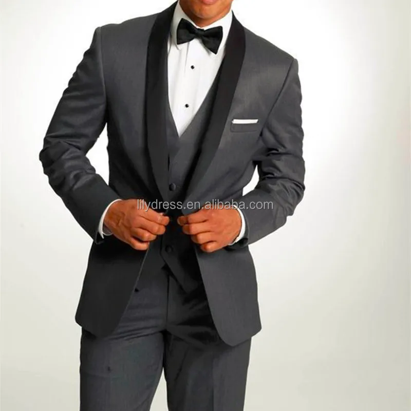 

LL032 black men Groom Tuxedos Gray Men's Suit Peaked Lapel Groomsmen Formal Men Wedding Prom Suits (Jacket+Pants+Vest+bow), Per the request