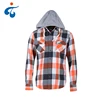Wholesale custom men casual autumn check hooded flannel shirt 100% cotton