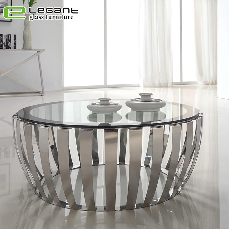 Artistic stainless steel metal base black glass coffee center table