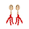 ed02109d New Arrival Fashion Women Jewelry Red Coral Shell Shape Dangle Earrings for Beach Party