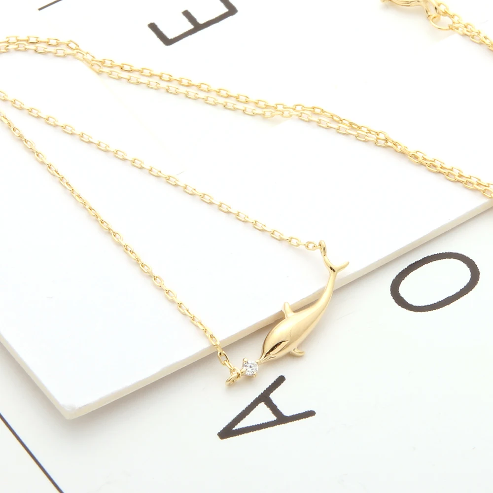 

Artificial Kids Children Pure 925 Silver 14K Gold Plated Jewelry Animal Design Fish Necklace