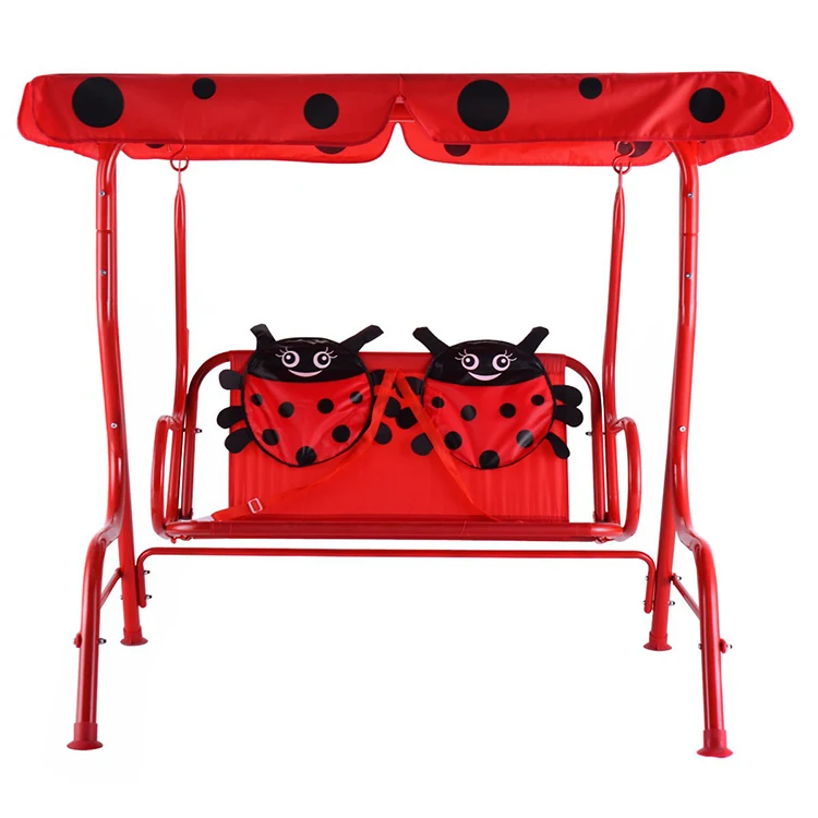 Children Porch Bench Canopy Red Patio Twin Baby Swing For Yard