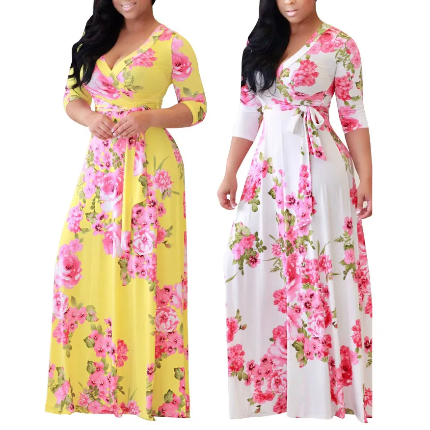 Hot sale fashion clothes three quarter sleeve Sexy printing dress for ladies clothing
