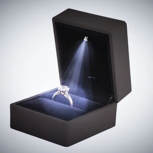 

Luxury Packaging Leather Led light Jewelry Box For Wedding Ring