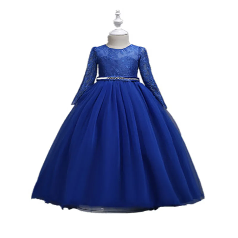 

European Style Lace dresses for kids Long sleeved flower girl dress patterns Formal princess evening dress for party