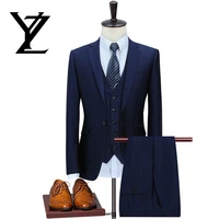 

2019 (Jacket+Vest+Pants)Men's Business Wool Suit Men Casual High Quality Single Button Wedding Mens Suits with Pants